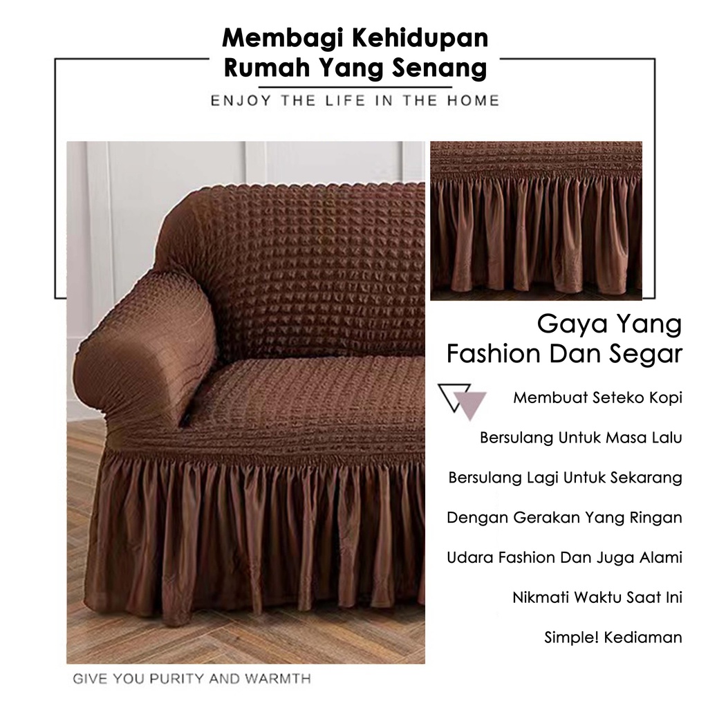 Sarung Sofa Cover Sofa  Elastic Sofa Cover With Skirt Stretch / Sarung Alas Penutup Sofa Renda Elastis Corak Motif