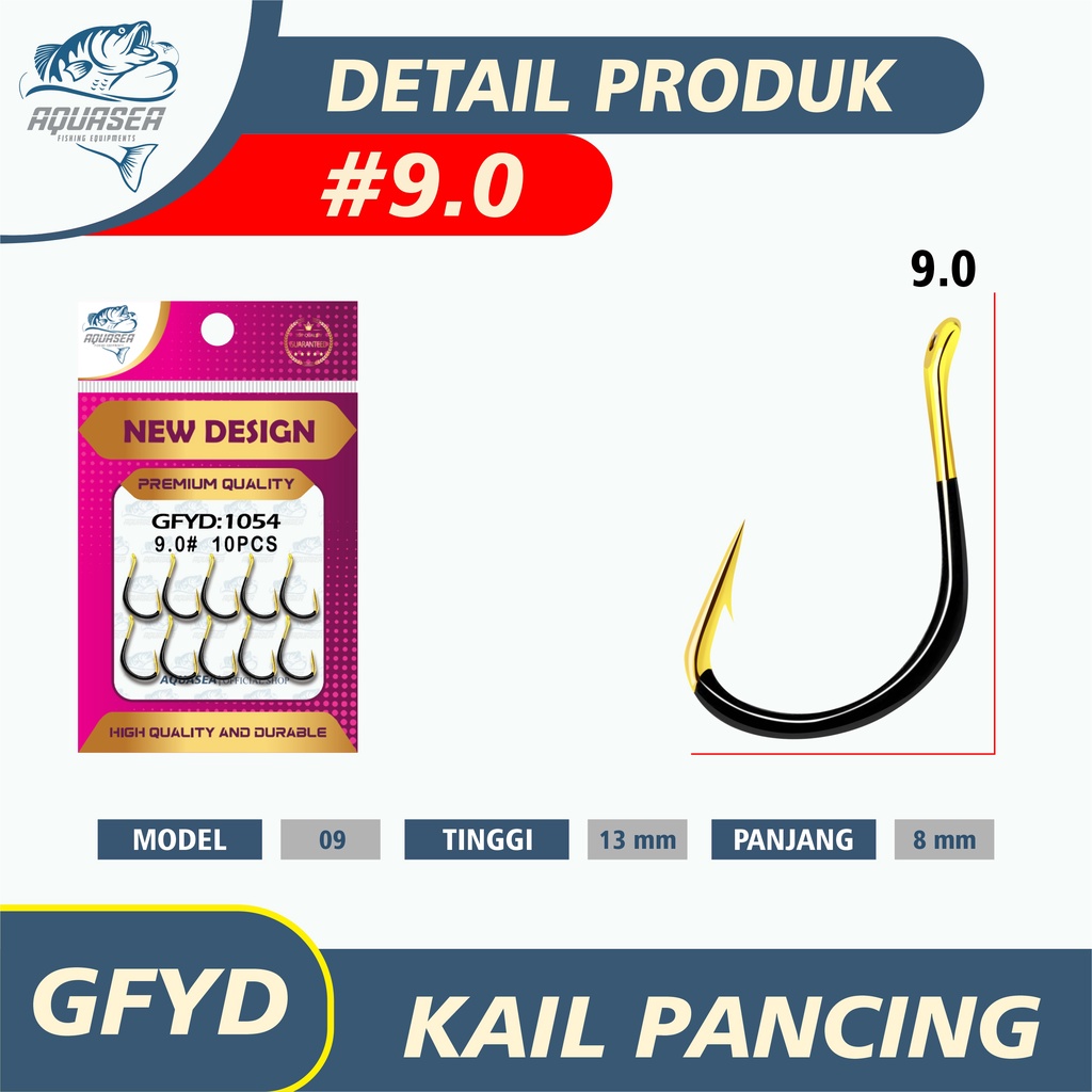 AQUASEA Kail Pancing Gold Hitam Isi 10pcs/pack High Carbon Steel Barbed Fishing Hook Tackle Kail GFYD-9.0#10pcs