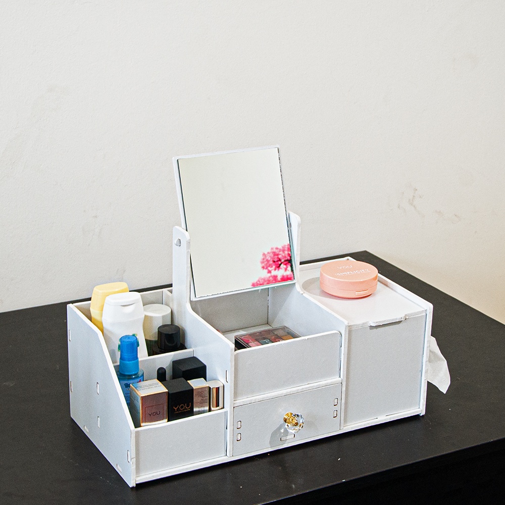 Rak Kosmetik Kotak Penyimpanan Make Up Dengan Tempat Tissue Organizer Make Up MDF - LC073