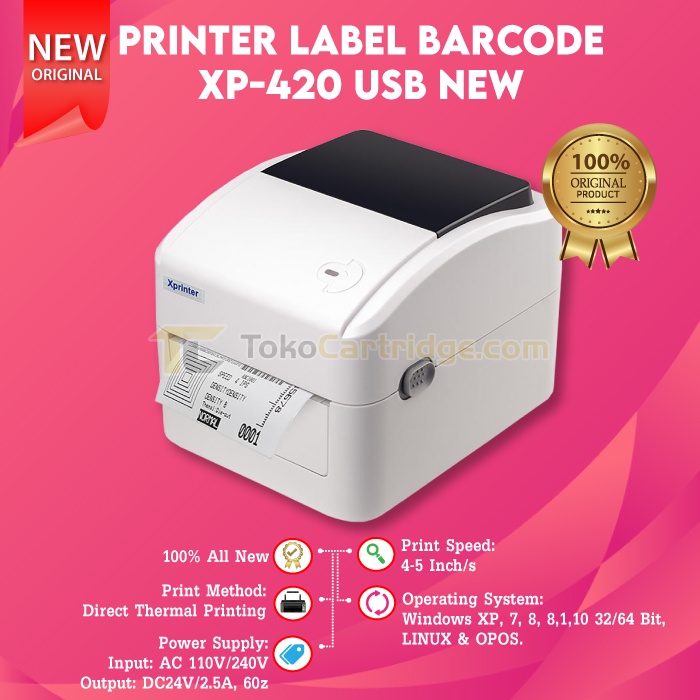 Printer Resi Label Barcode XP-420B XP-423B USB New, XPrinter Thermal XP420 Printer Cetak Resi 100x15