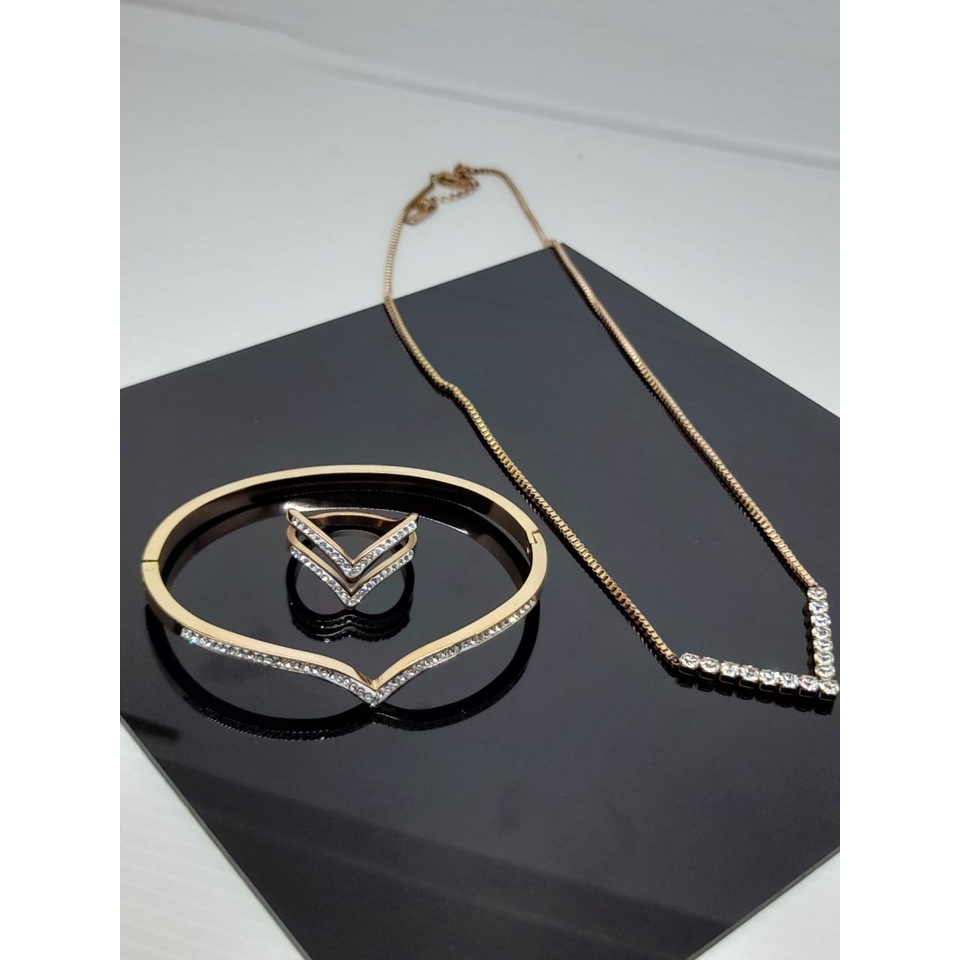 Gelang Titanium Fuji / Gelang Aurel V Viral / Satu Set Gelang dan Cincin Fuji / Anti Karat dan Luntu