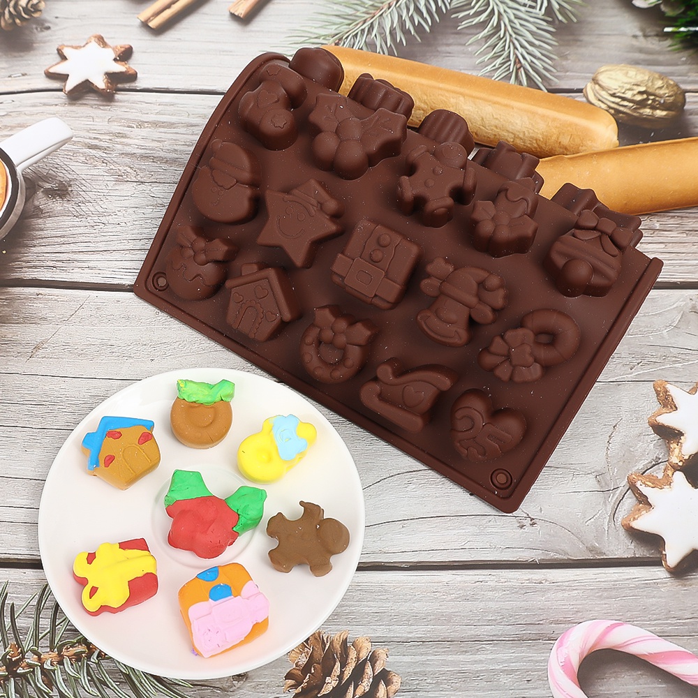 Cetakan Kue / Cokelat / Sabun Manual DIY 25 Lubang Bentuk Pohon Natal / Snowman / Santa Claus Bahan Silikon