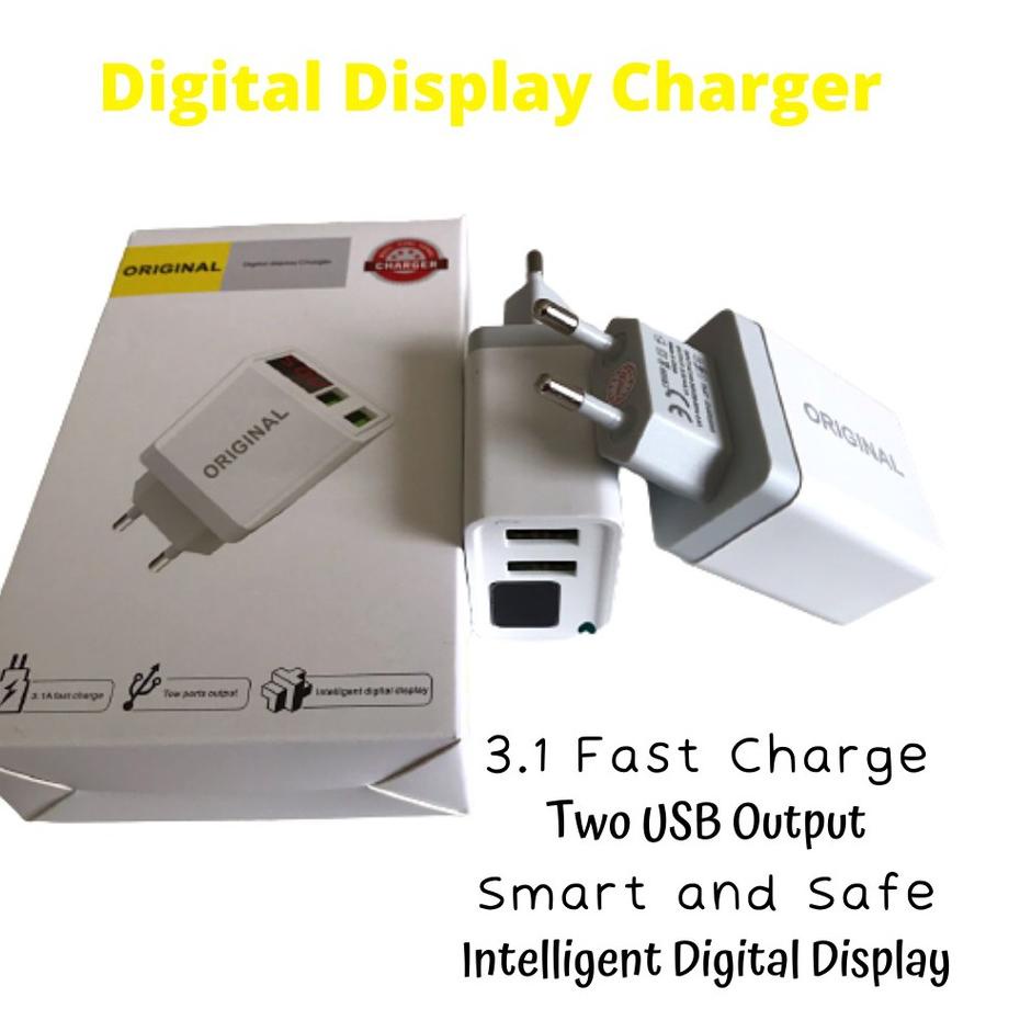 Update Kepala charger Quick Charge Digital Display Charger 2 Port USB Original ~