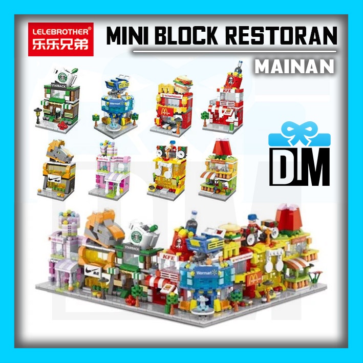 Mini Block Restoran Supermarket Franchise Jajanan ber merk Mall Nano Petit Puzzle 3d Lego Block