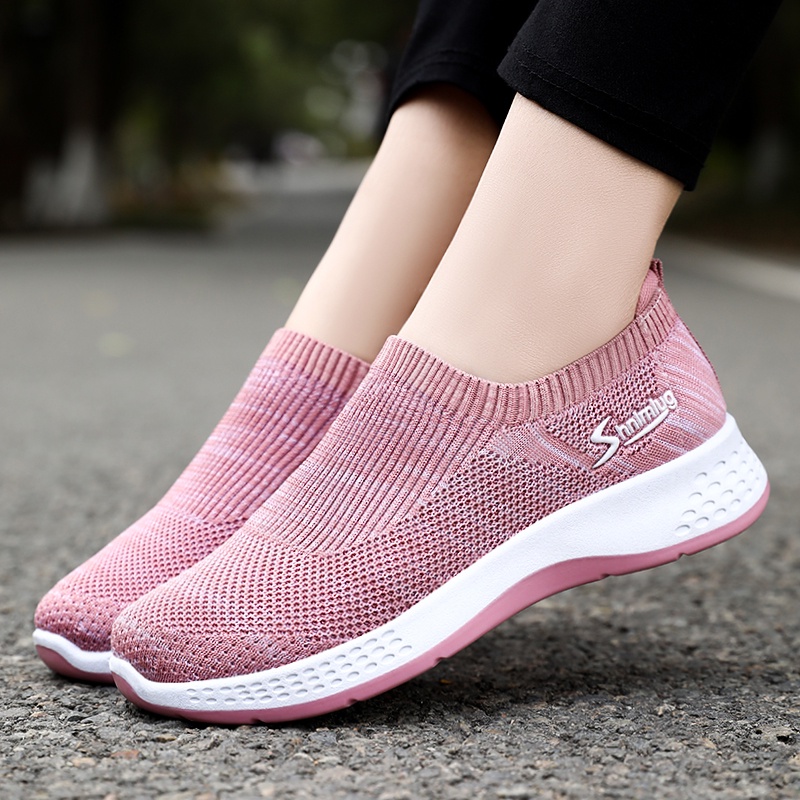 sepatu wanita import sneakers rajut sepatu olahraga jogging senam M1