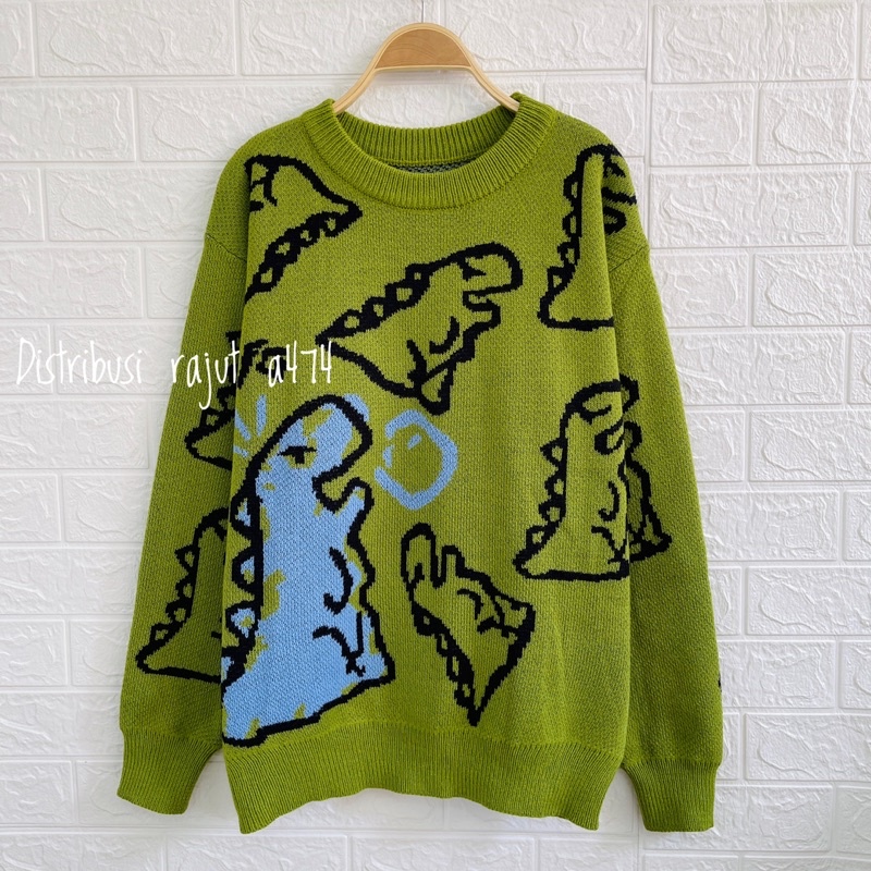 DINO SWEATER RAJUT OVERSIZE KOREA UNISEX UPDATE WARNA TERBARU