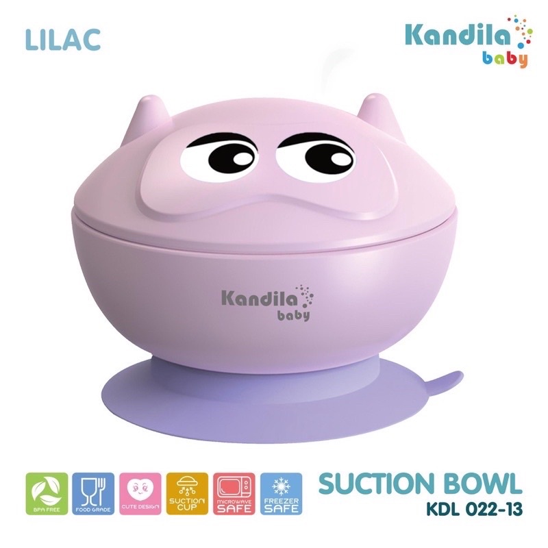 Kandila Suction Bowl KDL022-13 Mangkok Makan Anak Bayi + Penutup Mangkok dan Perekat Silikon anti Tumpah MPASI Bayi