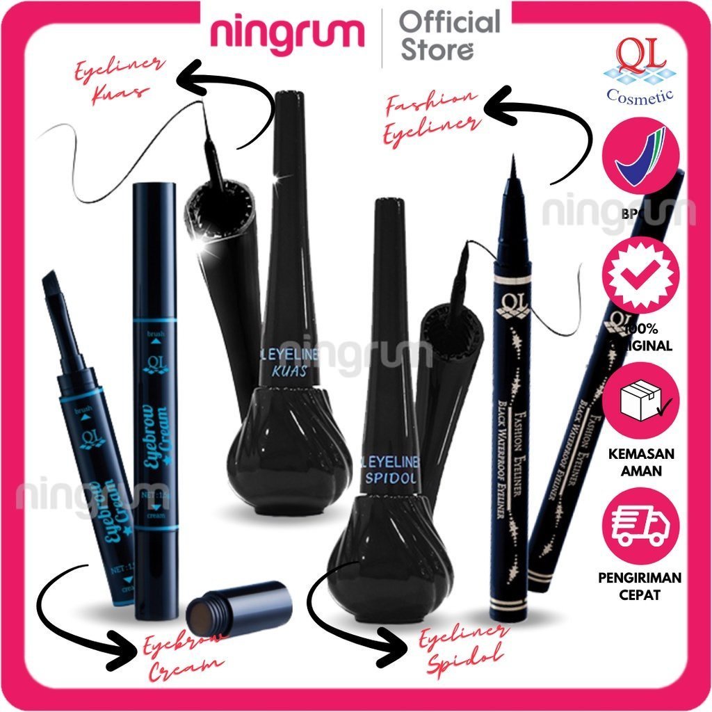 Ningrum QL Cosmetic Eyeliner Fashion | Kuas | Spidol 8ml | Eyebrow Cream Waterproof  Kosmetik Mata BPOM - 7002