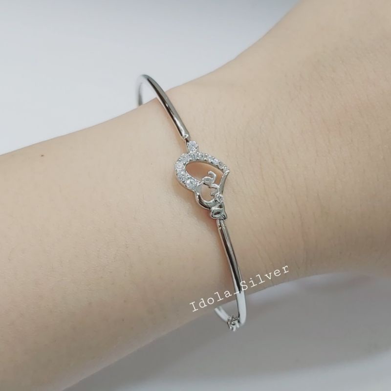 GELANG PERAK ASLI SILVER 925 LAPIS EMAS PUTIH MODEL BANGLE OVAL VARIASI LOVE LATIN - PERHIASAN PERAK