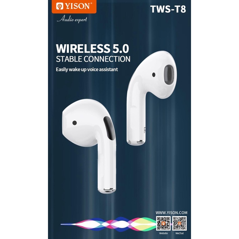 YISON Airpods TWS T8 Earphone Headset Bluetooth Sport Olahraga Handsfree Super Bass