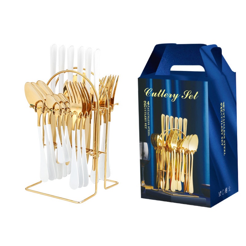 Serenity Cutlery Set Stainless Steel Sendok Garpu 24pcs Gold Cutleries Gift Set