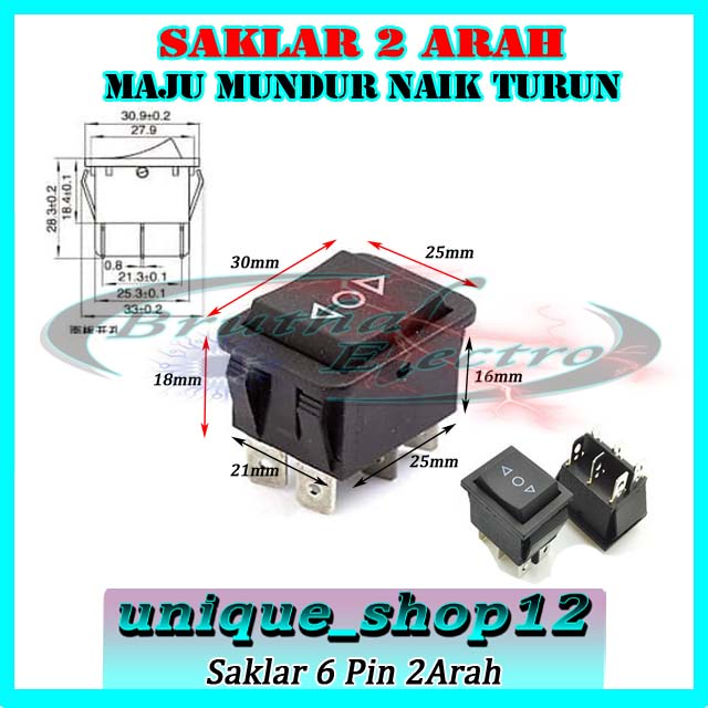 Saklar 6Pin Maju Mundur Naik Turun 6 Kaki Jendela Pintu Mobil Robot Motor Universal