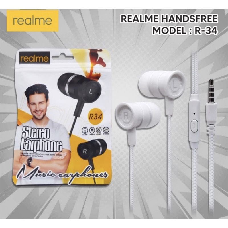 [SO] Hf Handsfree Headset Realme R-34 + Mic Suara Bagus