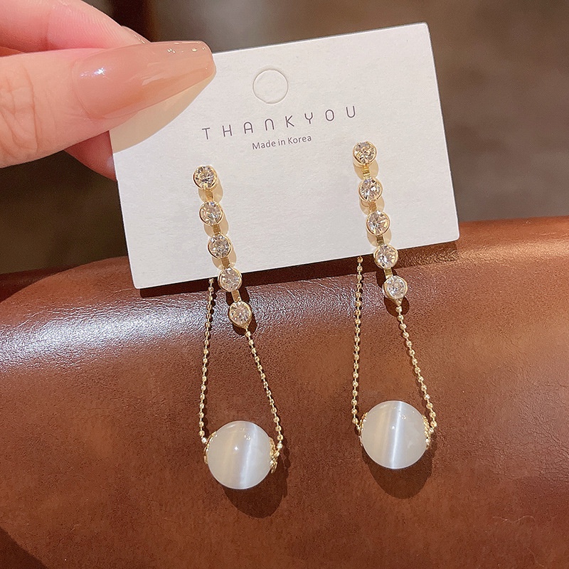 Anting Rumbai Panjang Bahan 925 silver needle Aksen Opal zircon Untuk Wanita