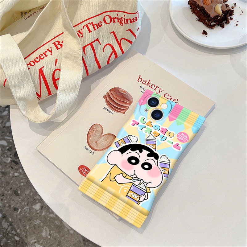 Soft Case Silikon Motif Crayon Shin Chan Untuk iPhone 14 13 12 11 Pro Max X Xr Xs Max 8 7 6 6s Plus SE 2020