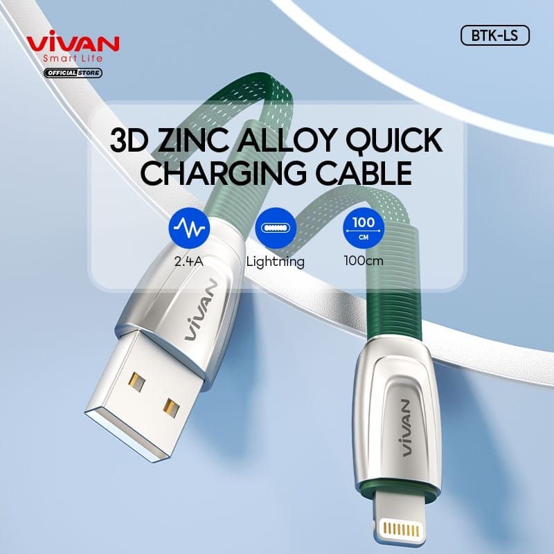 KABEL DATA LIGHTNING FOR IPHONE FAST CHARGING 2.4A 100CM VIVAN BTK-LS