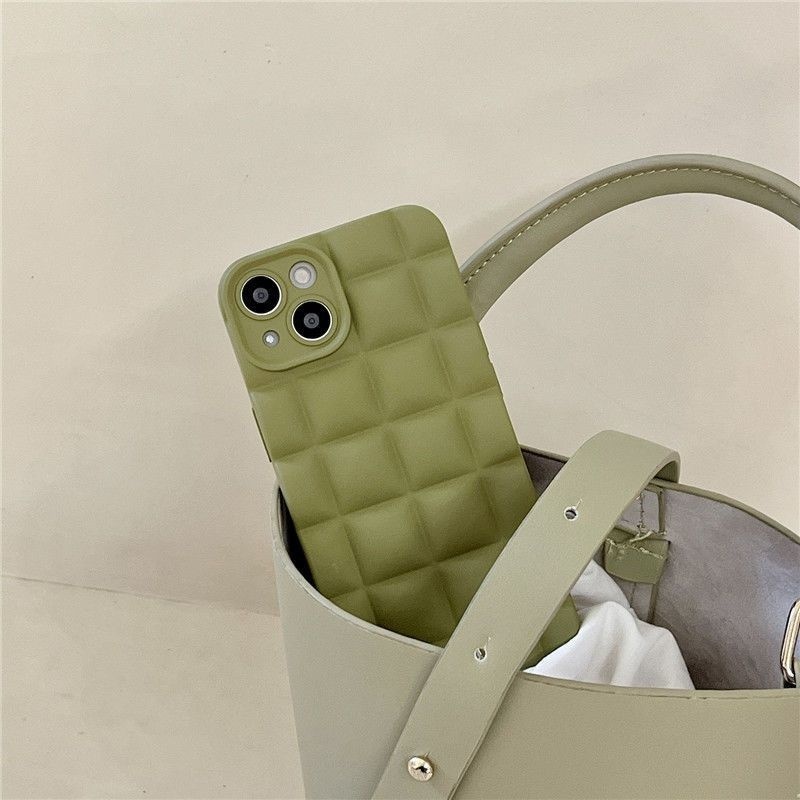 Case Desain Waffle Warna Hijau Olive Untuk iPhone 12 13 14 11 Pro Max X Xs Max Xr ejhg