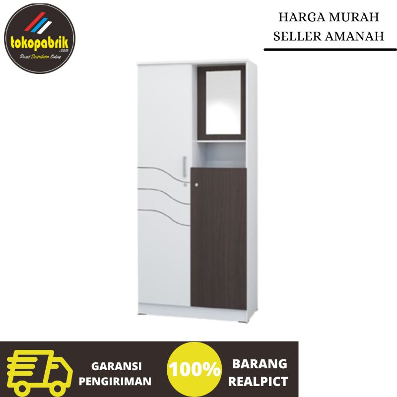Lemari baju dua pintu kaca pendek MATKEN'S LP 2 Lemari pakaian olimpik putih murah Subang Sumedang T