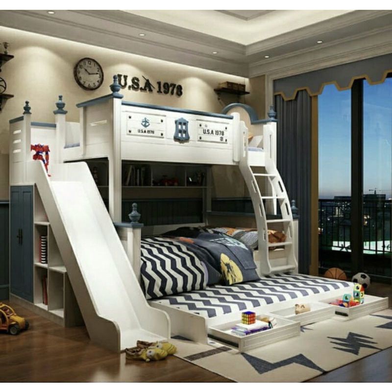 tempat tidur anak dengan perosotan tempat tidur anak laki laki perempuan semua cocok set tempat tidu