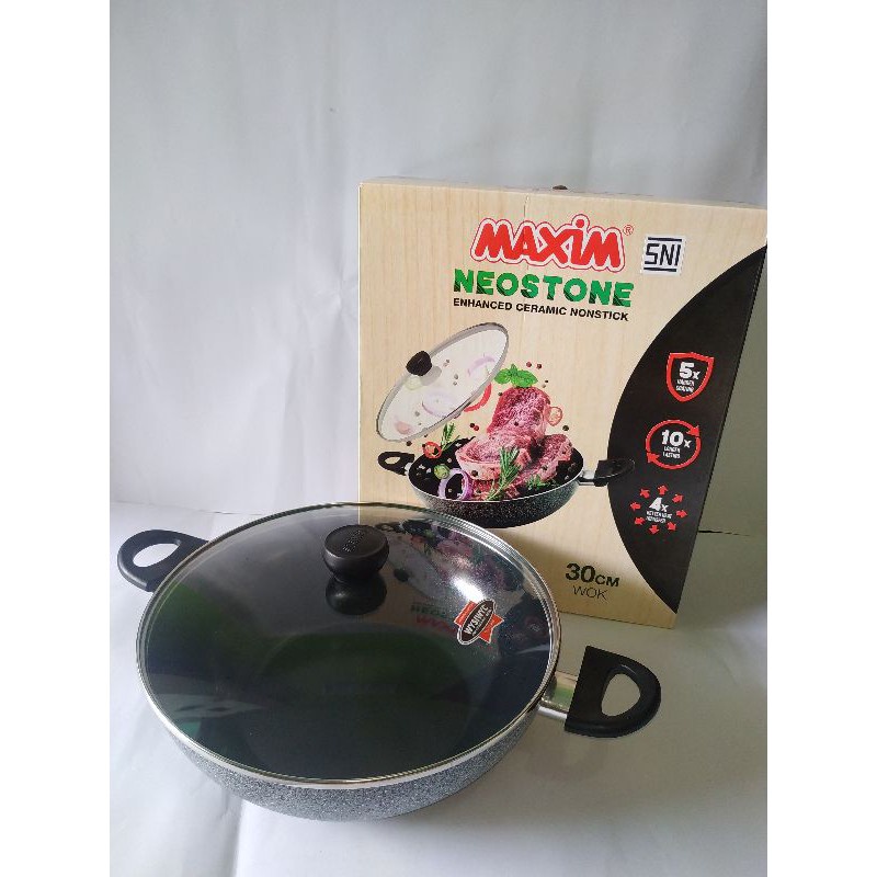 MAXIM CERAMIC WOK 30 CM TUTUP KACA ORI + KOMPOR SN 2 TUNGKU BERGARANSI RESMI