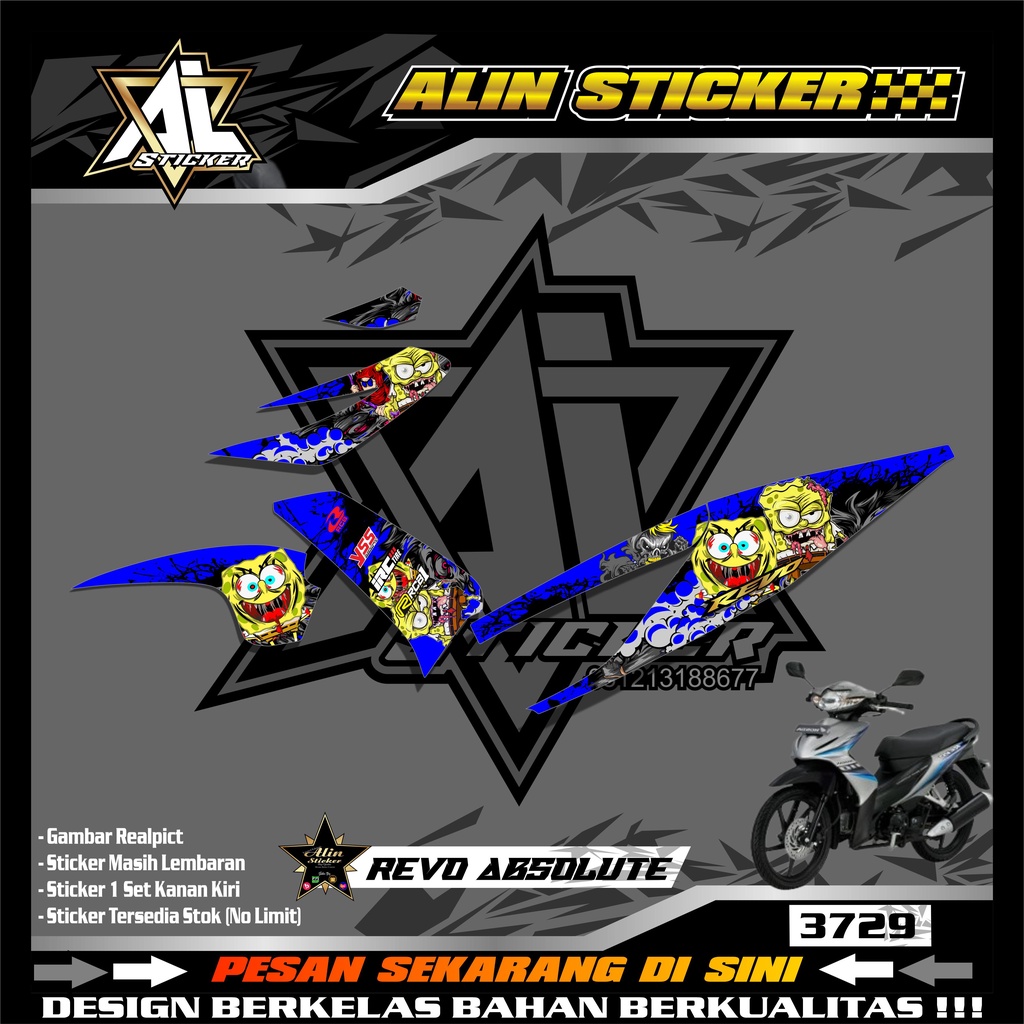 3729 Sticker Variasi Motor Honda REVO ABSOLUTE List Spongebob Zombie