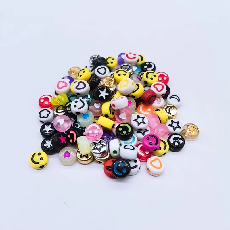 100pcs Manikmanik Akrilik Bentuk Bintanghati Motif Smiley Face Warnawarni Ukuran 6mm