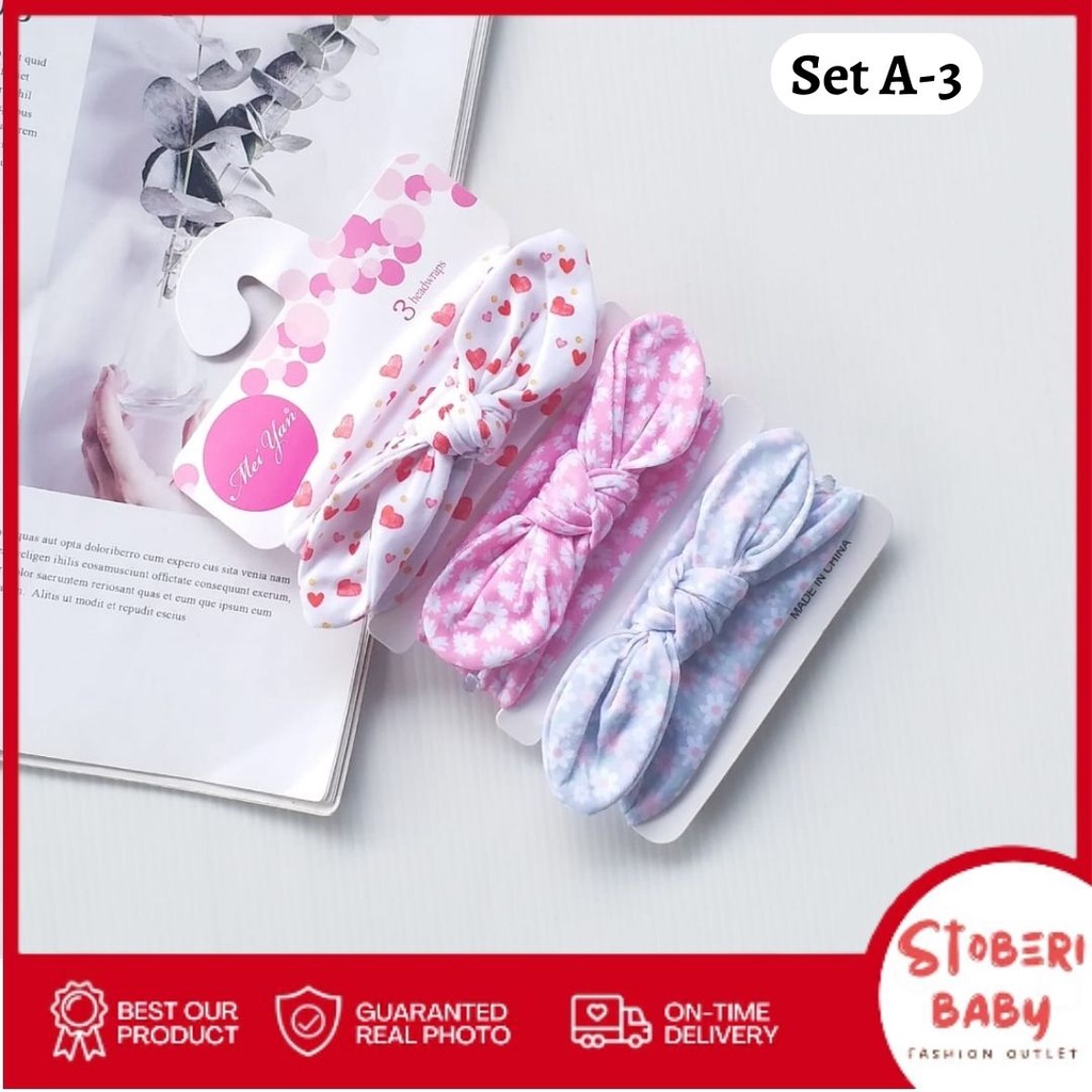 stoberi baby - BANDANA MOTIF A Bandana Set isi 3 Motif Beda / Headband Bayi Newborn Anak Perempuan Part 1