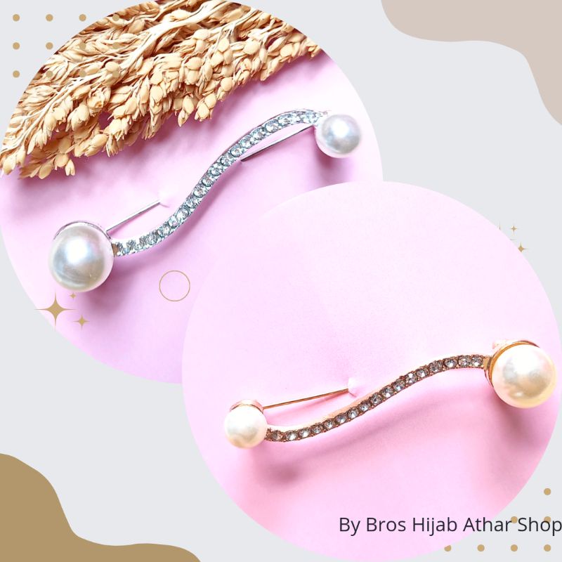 Bros geometri aksen mutiara korea elegan untuk wanita/bross pita/bros bulan/athar shop COD