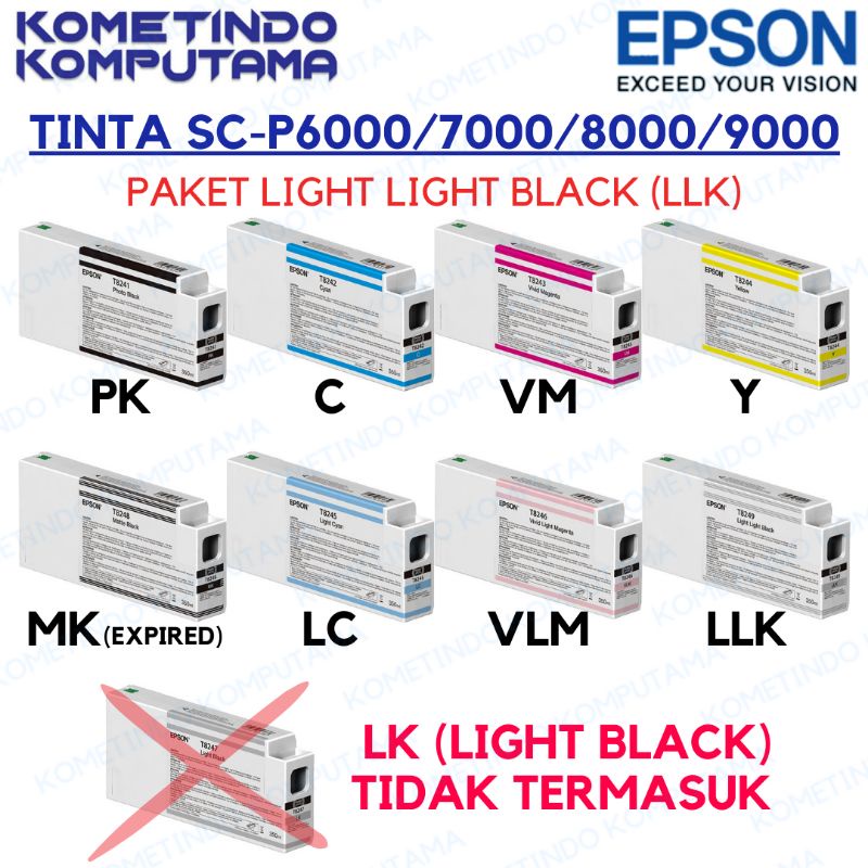 PAKET (8 WARNA) TINTA CATRIDGE EPSON SureColour SC-P6000/7000/8000/9000 T824 Series Original 100%