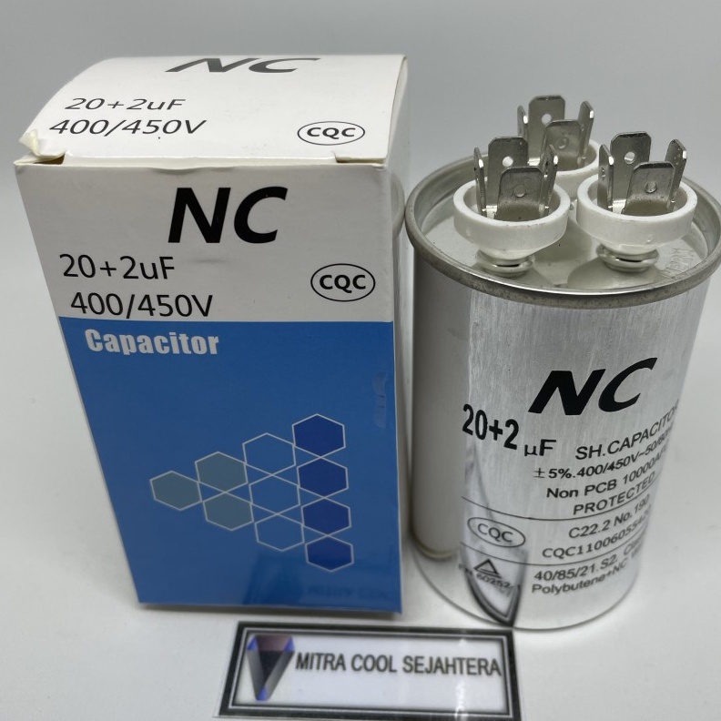 Kapasitor AC NC 20 + 2uf Capasitor AC Double 20 + 2 Micro 400/450 vac