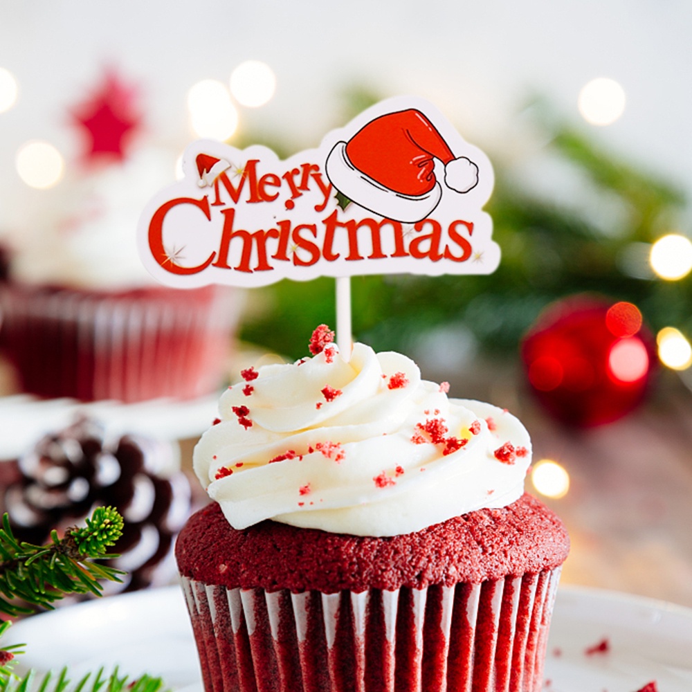 24pcs / Set Topper Kue / Cupcake Desain Pohon Natal / Santa Claus Untuk Dekorasi Pesta DIY