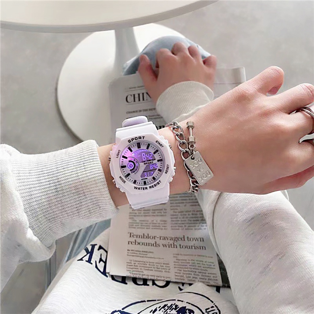 COD✅ Jam Tangan Digital Wanita Pria Rubber Fashion LED Watch Sport Remaja Bulat Gaya Korea Harga Grosir   S1248