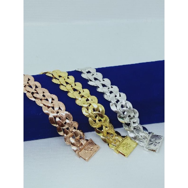 GELANG PERAK ASLI SILVER 925 LAPIS EMAS/GELANG RANTAI KEPANG+UKIR BLINK/ASLI SILVER/GELANG FASHION WANITA TERBARU