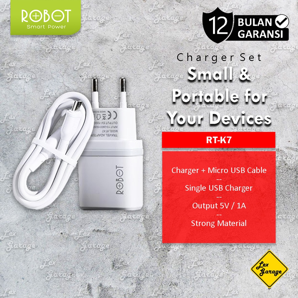 Charger 5V 1A 2A Single USB ROBOT RT-K7 RT-K8 Garansi Resmi