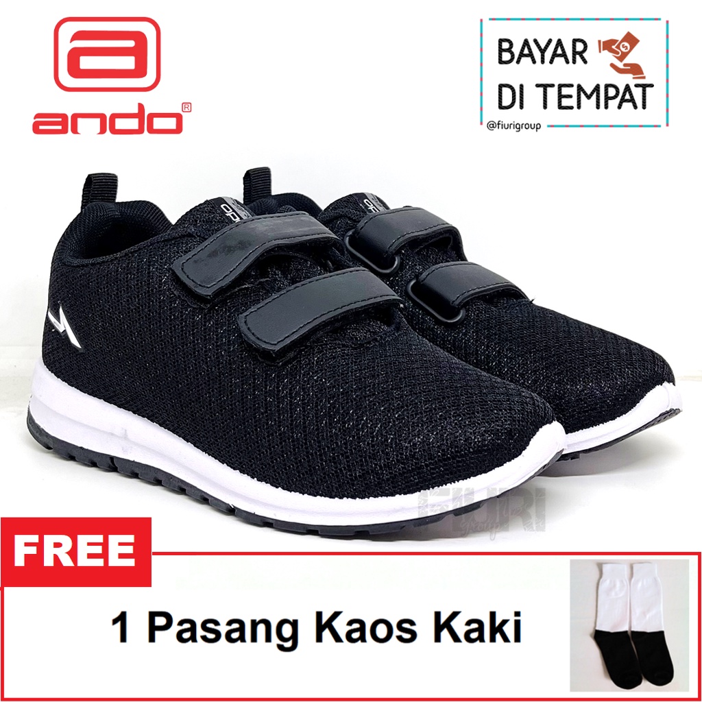 FIURI - ANDO ORIGINAL -  SIP 36 PEREKAT 29-36 HITAM PUTIH - SEPATU SNEAKERS KANVAS SOL KARET ANAK KECIL PEREMPUAN LAKI-LAKI - SEPATU KETS LUCU FASHION TRENDY - SEPATU SEKOLAH PAUD TK SD KRETEKAN PEREKAT CEWEK COWOK MURAH PROMO DISKON BONUS KAOS KAKI