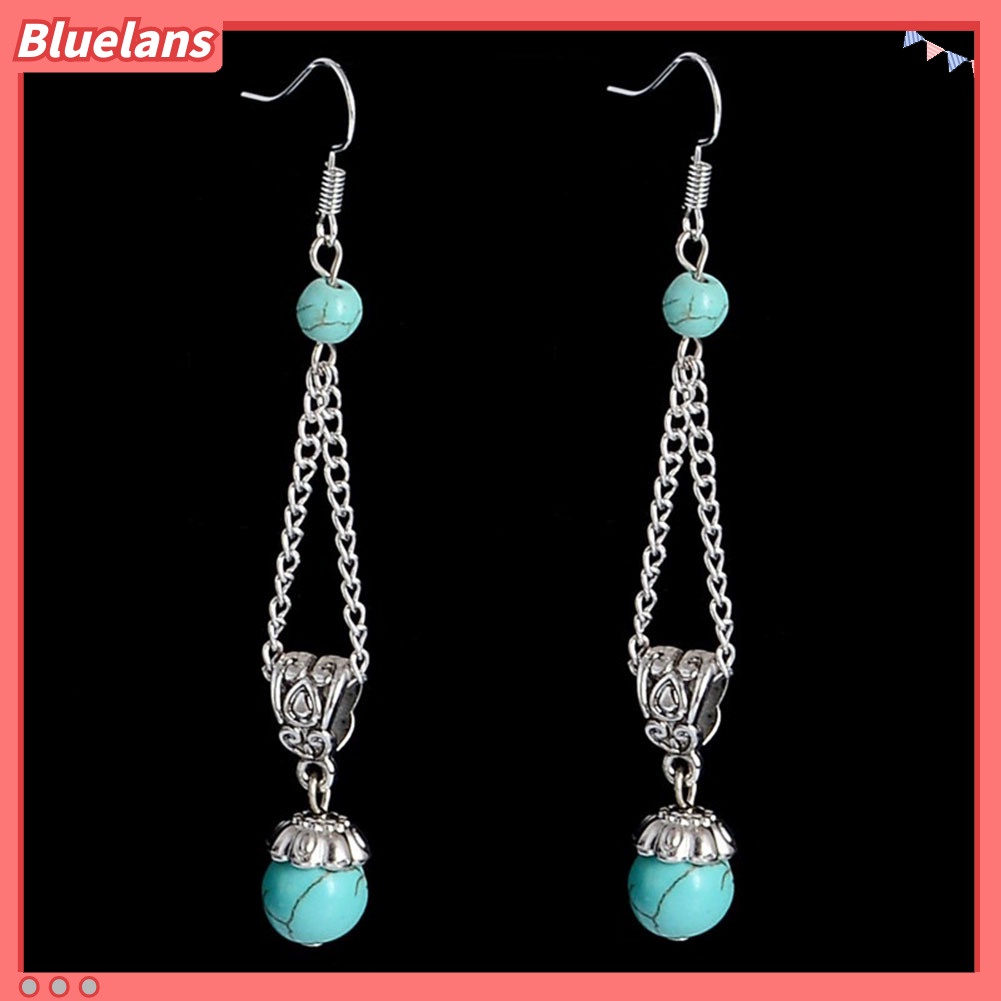 Bluelans Ethnic Tibetan Turquoise Women Cocktail Dance Long Dangle Hook Earrings Jewelry