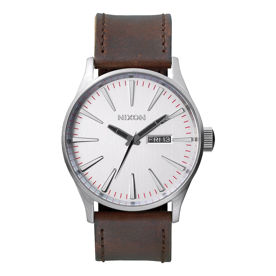 Nixon Sentry Leather Silver / Brown A1051113