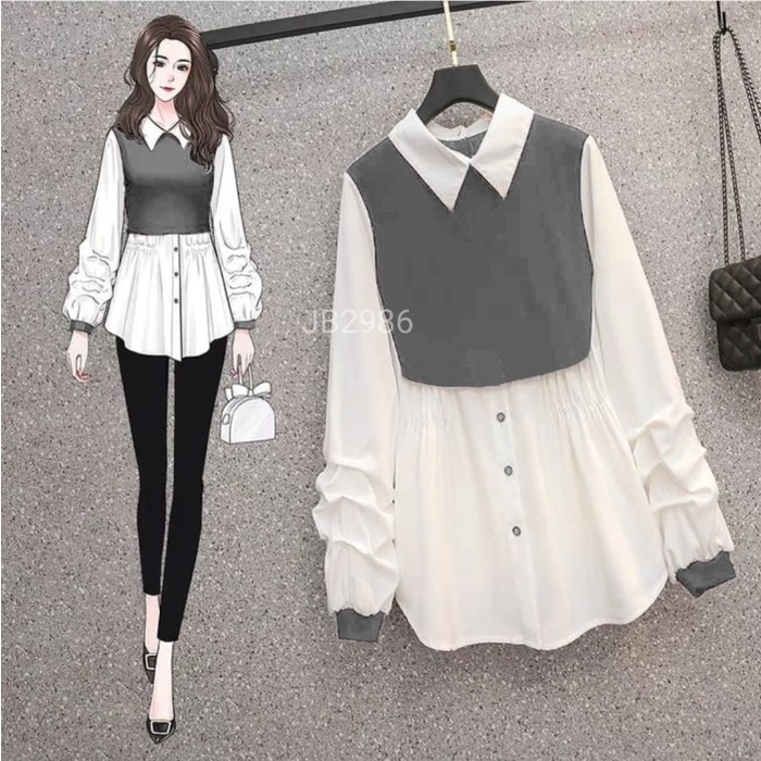 Kemeja Wanita Kotak Kotak Korean Motif Kekinian Baju Kemeja Wanita Lengan Panjang I1F9 Set Kemeja Wa