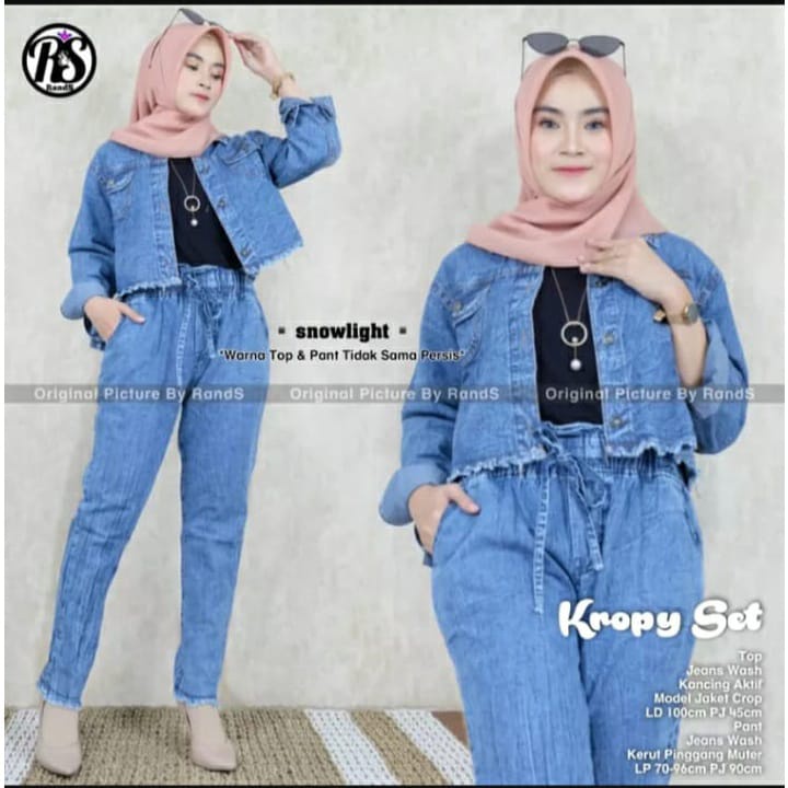 KROPY SET / Kulot Jeans / Busui / Kulot Levis / Celana Lepis / Celana Panjang / Setelan Kulot Jeans 
