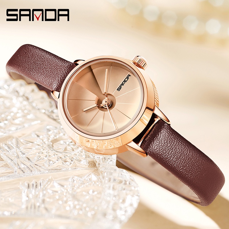 SANDA 1113 Jam Tangan Wanita Analog Retro Style Tali Kulit Quartz WATCHKITE WKOS