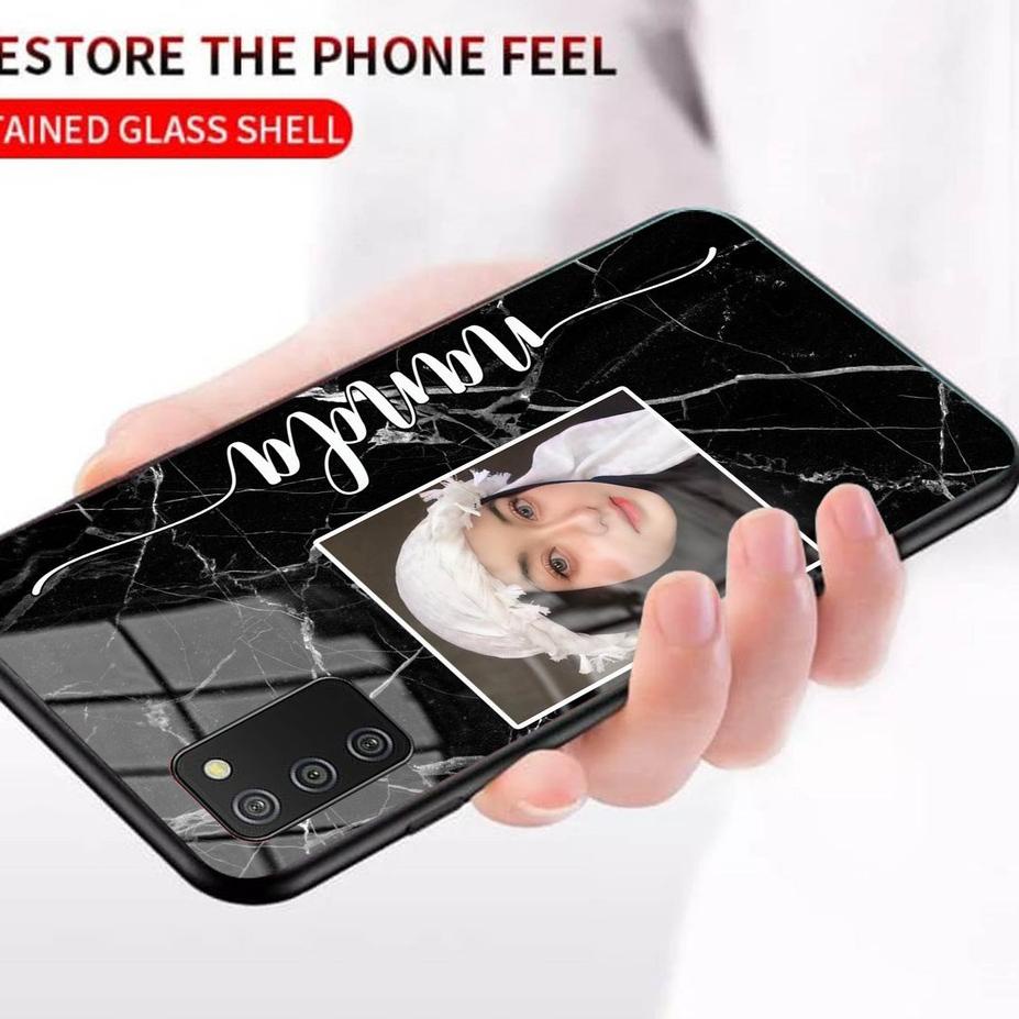 Hot Sell.. (Custom Nama Plus Foto Bebas) Bahan SoftCase Glass Kaca For Oppo Vivo Realme Xiaomi Infin