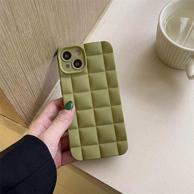 Case Desain Waffle Warna Hijau Olive Untuk iPhone 12 13 14 11 Pro Max X Xs Max Xr ejhg