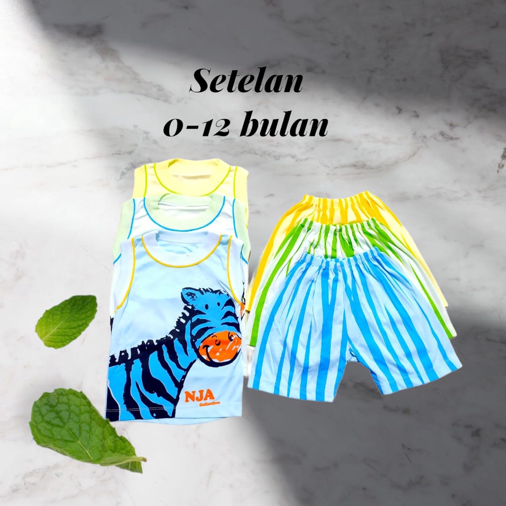 Setelan Pakaian Bayi Baju Oblong Tanpa Lengan Celana Pampers