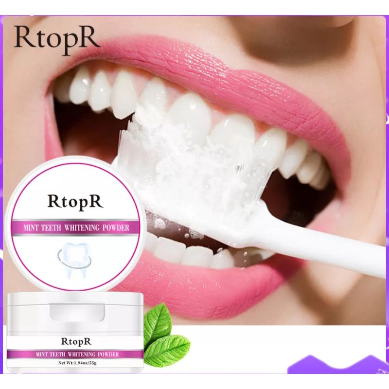 Rtopr MINT TOOTH POWDER Bubuk Pemutih Gigi Alami Esensi Mutiara Kebersihan Mulut untuk Menghilangkan Noda Plak 55G