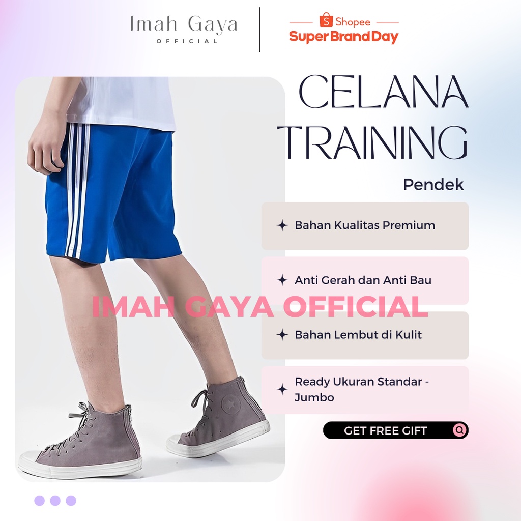 Celana Training Pendek Ukuran Standar &amp; Jumbo BB 35-100 KG  Strip polos