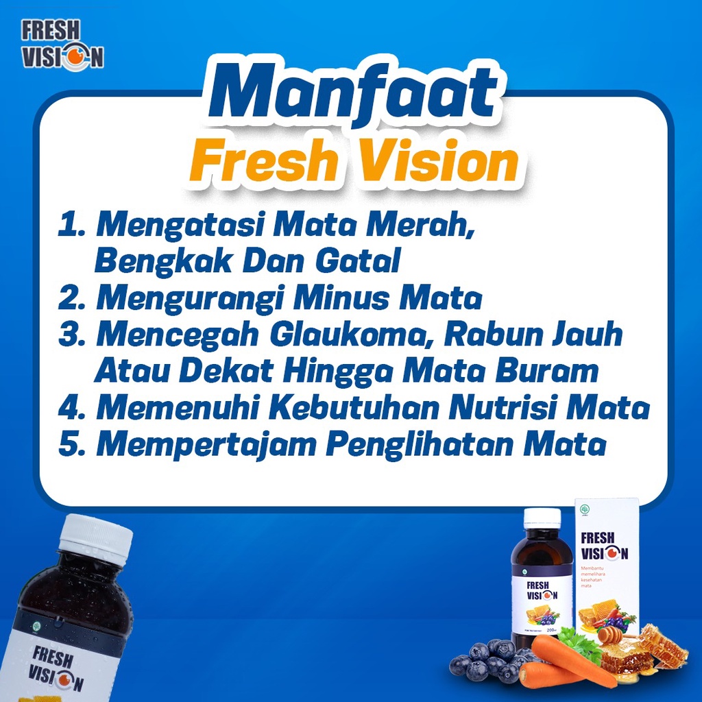 Fresh Vision Paket Anti MInus 3 Botol - Suplemen Madu 100% Original Bantu Atasi Mata Minus Mines Penghlihatan Buram Kabur Mata Mudah Lelah Kemerahan Kering Gatal Cegah Katarak Glukoma Isi 200ml