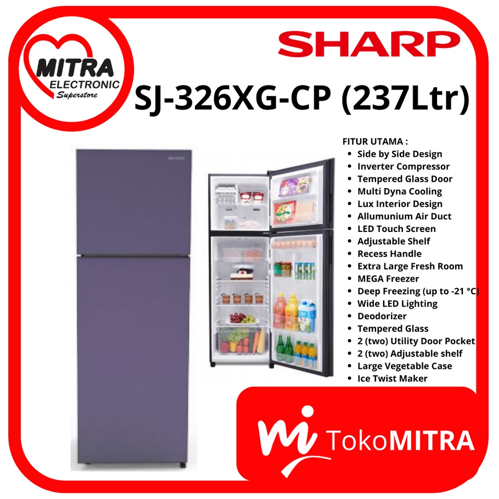 LEMARI ES 2 PINTU SHARP SJ-326XG-CP (237 Ltr)