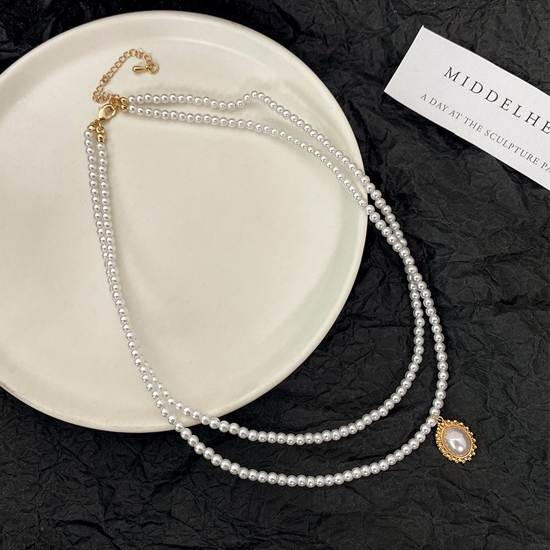 Kalung Choker Mutiara Ganda Gaya Retro Elegan Untuk Wanita
