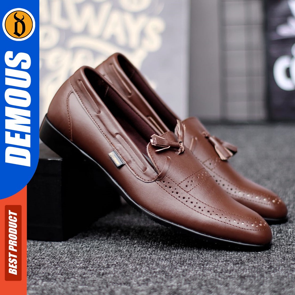 DEMOUS Veil - Sepatu Formal Pantofel Hitam Kulit Asli Kerja Pria