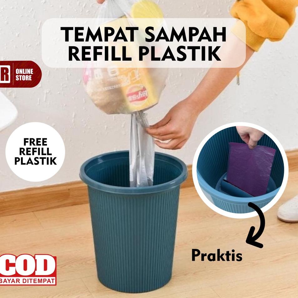 Tong Sampah Portable dengan Tempat Kantong Plastik Sampah Refill Isi Ulang Roll Gulungan Otomatis